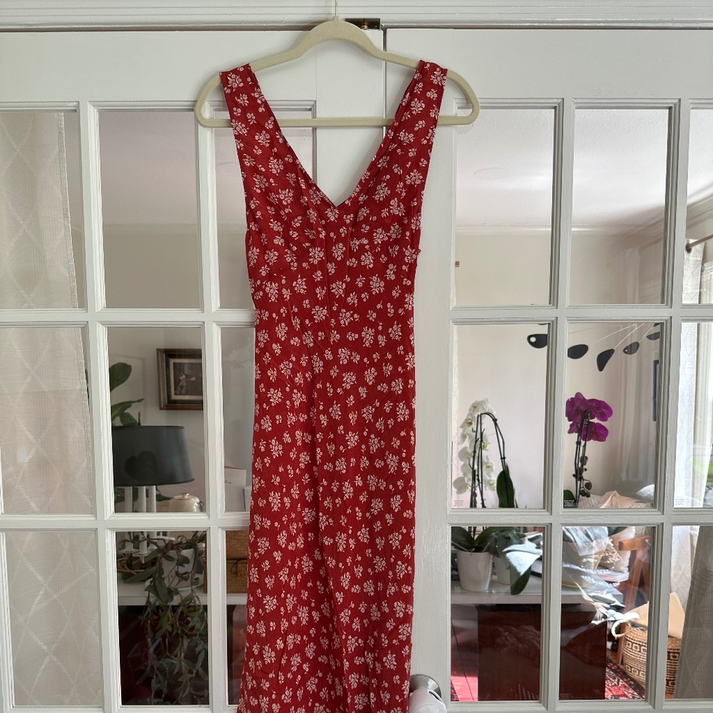 Realisation Par Red Floral Midi Dress